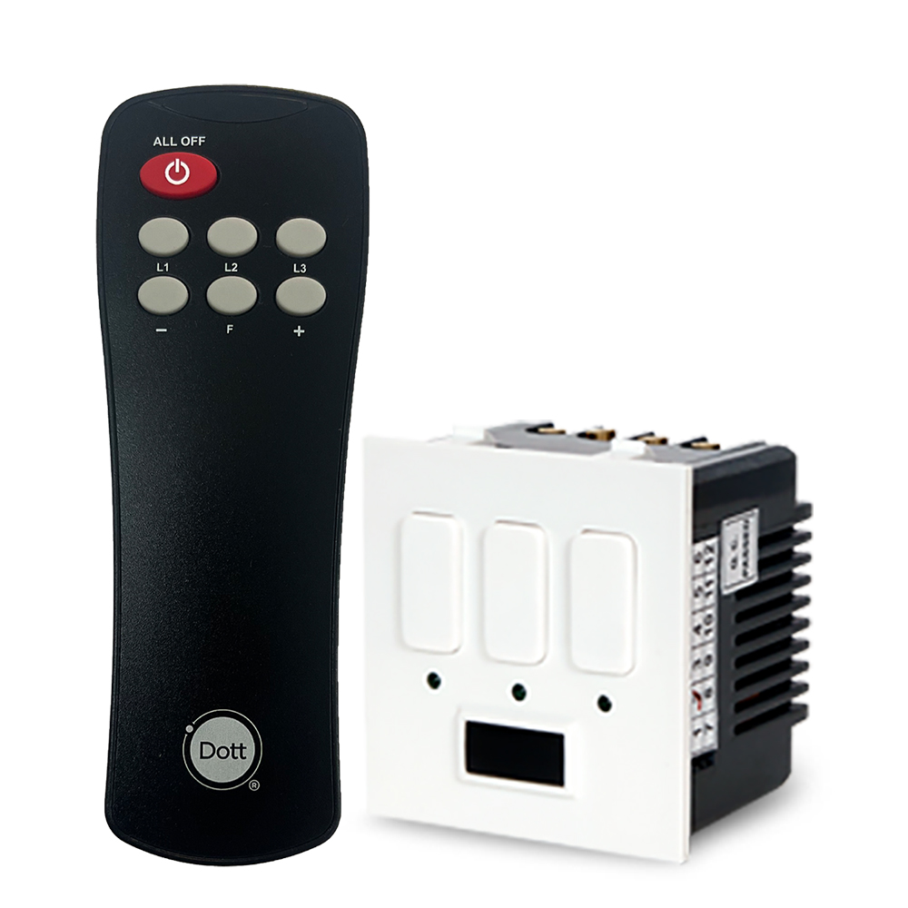 Dott System NEW and IMPROVED Modular Remote Control Switch CUBE 2.1 for 2 lights and 1 fan with HUMFREE fan Regulation