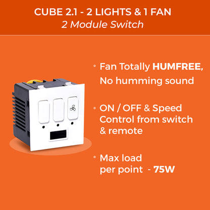 Cube 2.1 - Remote Control Switch for 2 Lights and 1 Fan with HUMFREE Fan Regulation