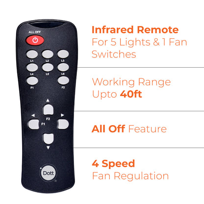 COMBO - Modular Remote Control Switch for 5 Lights & 1 Fan. with HUMFREE Fan and DIGITAL DISPLAY.