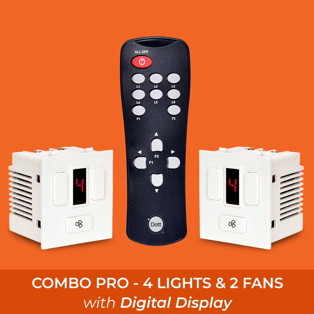 COMBO PRO - Modular Remote Control Switch for 4 Lights & 2 Fans. with HUMFREE Fan and DIGITAL DISPLAY.