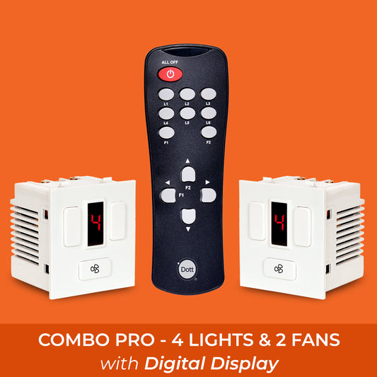 COMBO PRO - Modular Remote Control Switch for 4 Lights & 2 Fans. with HUMFREE Fan and DIGITAL DISPLAY.