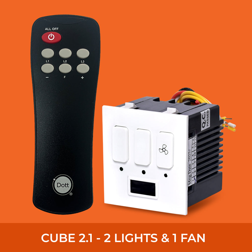 Cube 2.1 - Remote Control Switch for 2 Lights and 1 Fan with HUMFREE Fan Regulation